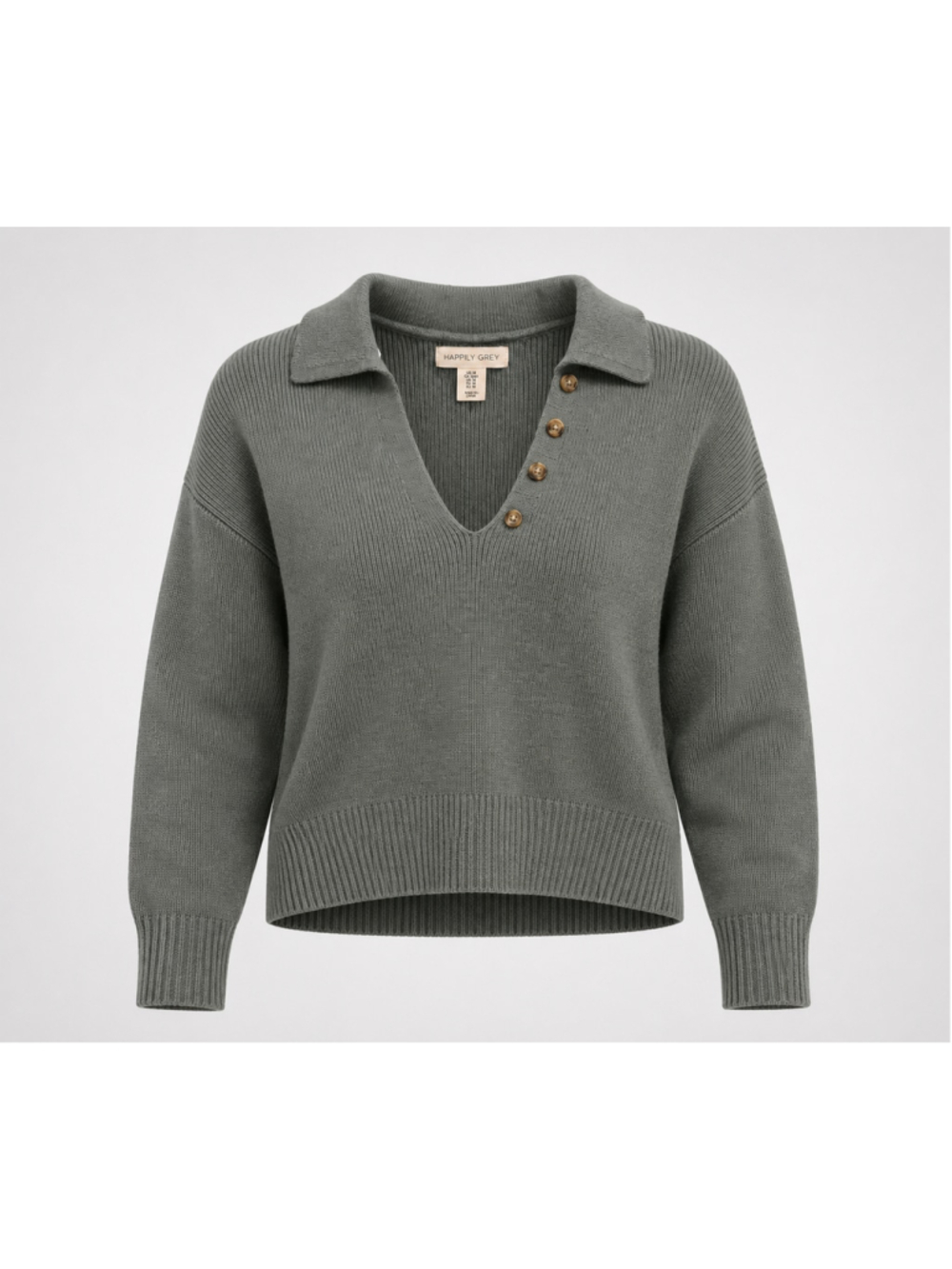 Women's Happily Grey V-Neck Sweater Size M Grey